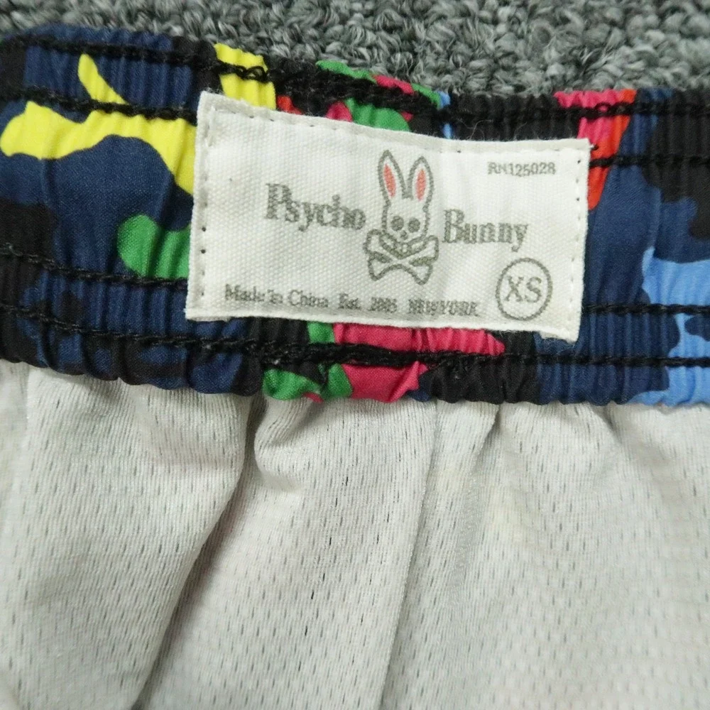 Psycho Bunny Swim Trunks Mens Extra Small Black Blue Camo Mesh Lined Colorful